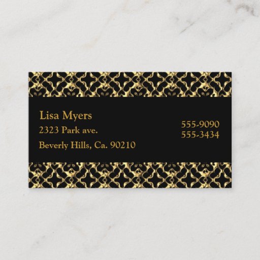 Customizable Black &amp; Metallic Gold Lattice Business Card Template