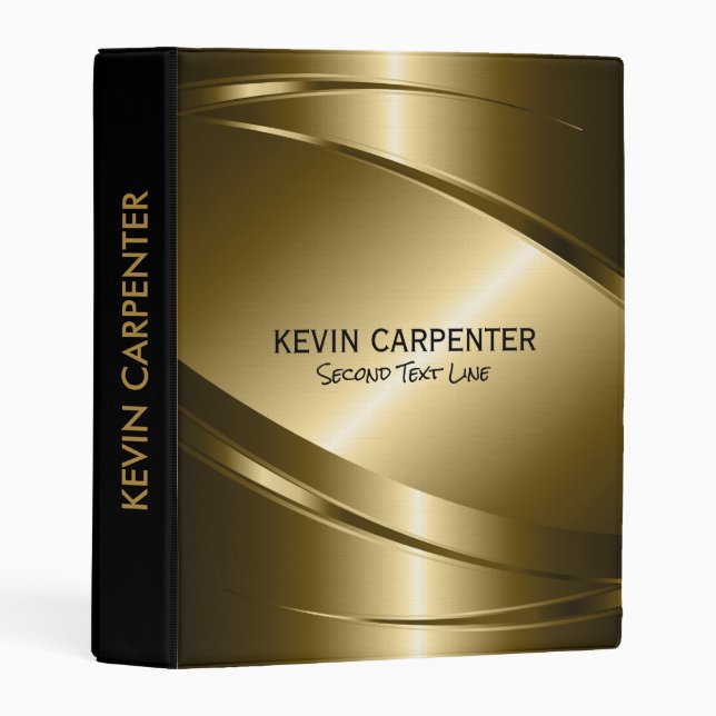 Black & Metallic Gold Modern Geometric Design Mini Binder (Front/Spine)