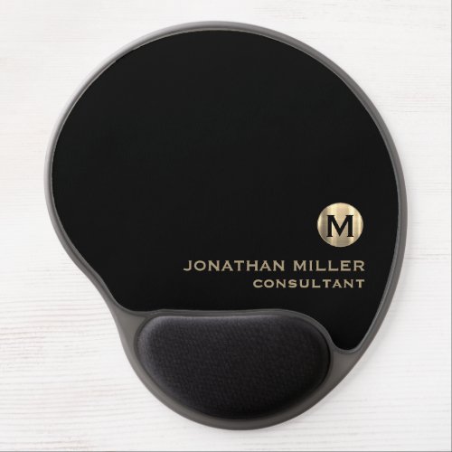 Black Metallic Gold Monogram Gel Mouse Pad