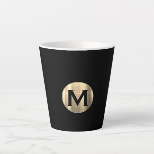 Black Metallic Gold Monogram Latte Mug