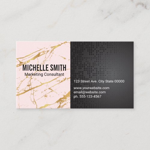 Black Metallic Gold Pink Marble Color Block Business Card