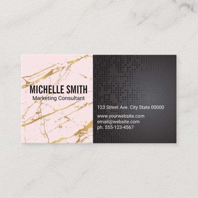 Black Metallic Gold Pink Marble Color Block Business Card (Front)
