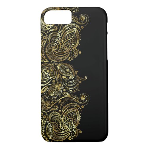 Black  Metallic Gold Print Floral Lace iPhone 87 Case