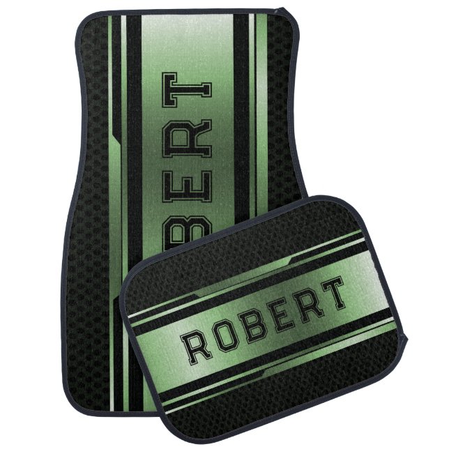 Black & Metallic Green Geometric Masculine Design Car Floor Mat (Set)