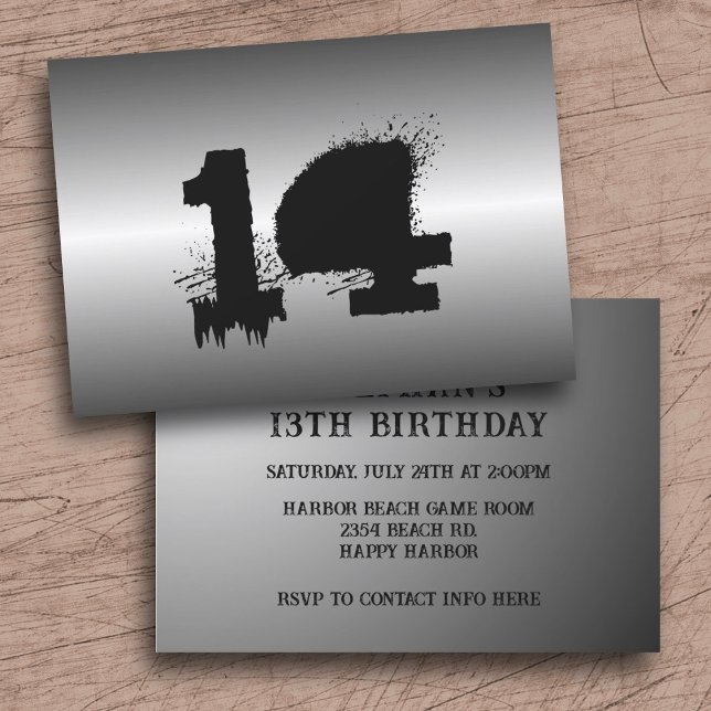 Black Metallic Grunge Boys Birthday Party Invitation (Creator Uploaded)