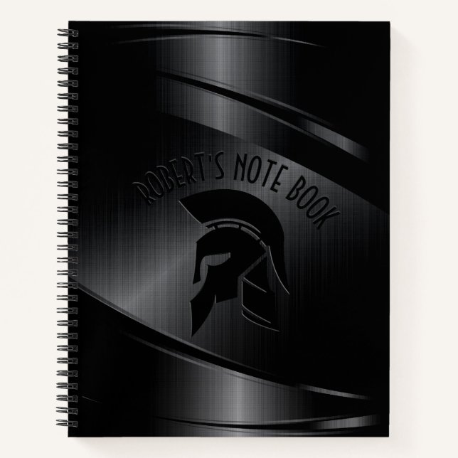 Black Metallic Look Roman Helmet Custom Text Notebook (Front)