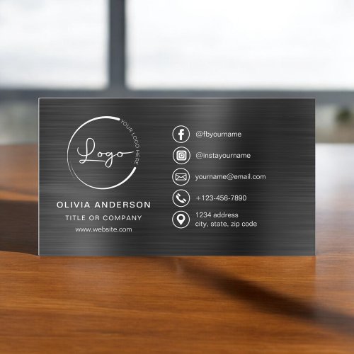 Black Metallic Minimalist Logo Social Media Icons Business Card