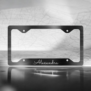 Black Metallic Modern Brushed Metal Monogram License Plate Frame