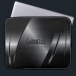 Black Metallic Modern Geometric Design Laptop Sleeve<br><div class="desc">Black shiny metallic look,  stainless steel pattern. Custom and optional monogram. Available on other products and can be requested for any of the products offered at Zazzle. Shine is a digital illusion and not real metallic shine.</div>