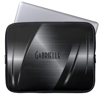 Black Metallic Modern Geometric Design Laptop Sleeve