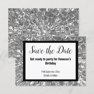 BLACK METALLIC PARTY SAVE THE DATE White Announcement