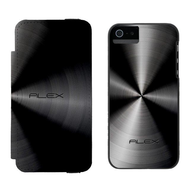 Black Metallic Pattern Stainless Steel Look Incipio iPhone Wallet Case (Side by Side)