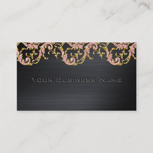 Customizable Black Metallic Pink Glitter  Damask  Corporate Business Card Templates