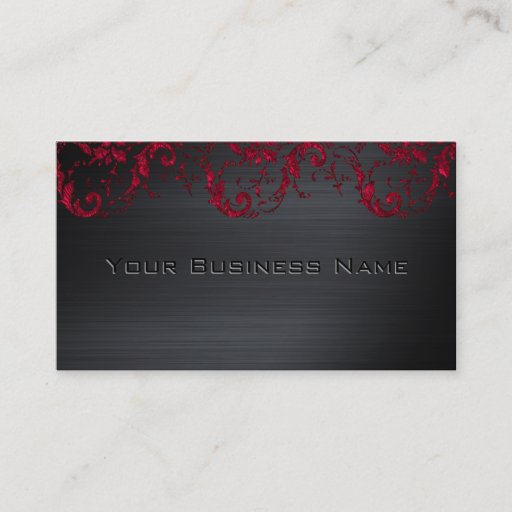 Customizable Black Metallic Red Damask Elegant Corporate Business Card Template