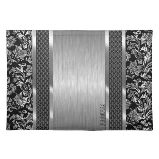 Black & Metallic Silver Brushed Steel And Damask Cloth Placemat Zazzle