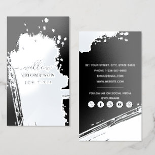 Black Metallic Silver Foil Brush Stroke Luxury Business Cards