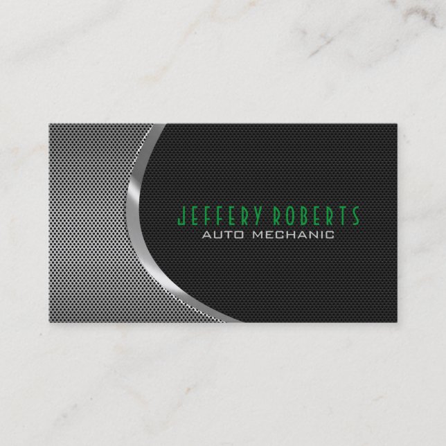 Black & Metallic Silver Gray Auto Professional Business Card (Front)