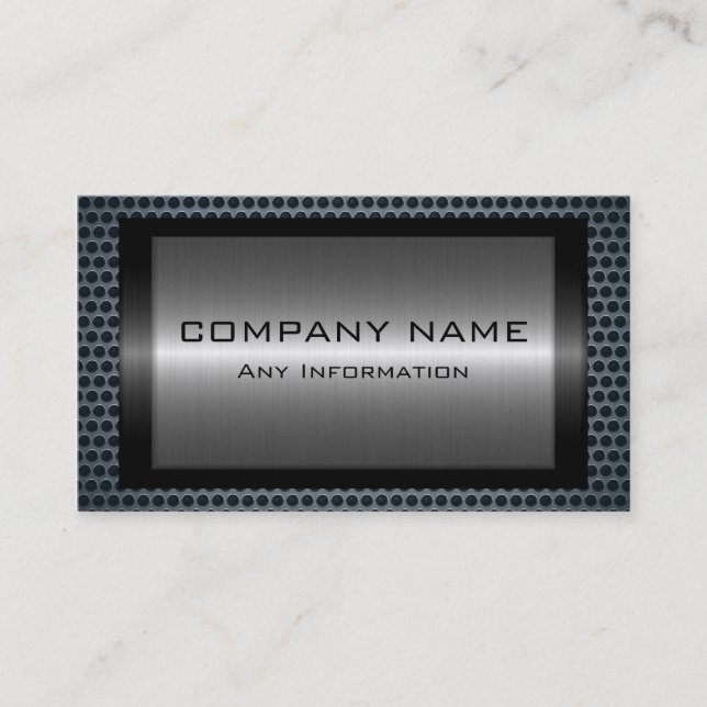 Black Metallic Silver Gray Steel Metal Hole Look Business Card (Front)