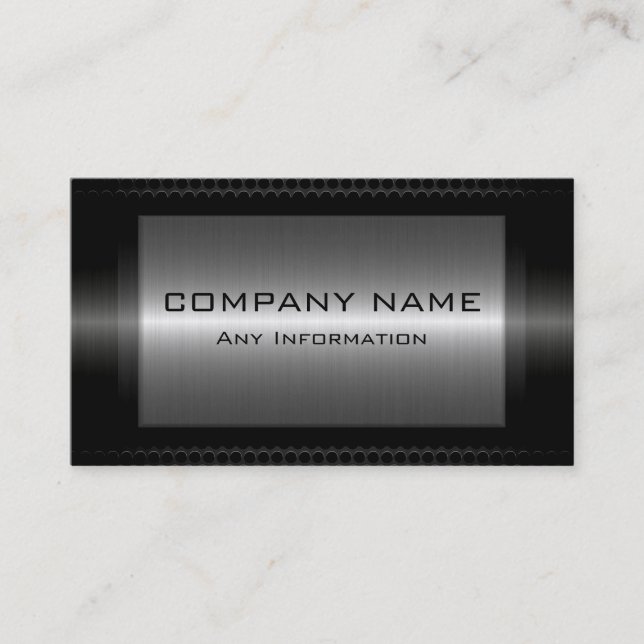 Black Metallic Silver Gray Steel Metal Look Business Card (Front)