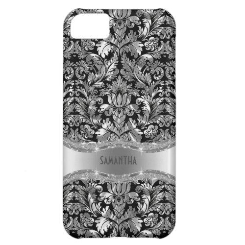 Black  Metallic Silver Gray Vintage Damasks iPhone 5C Cover