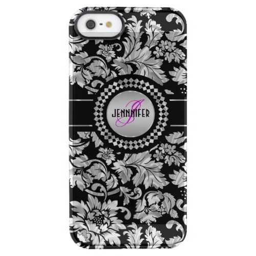 Black  Metallic Silver  Vintage Damasks Monogram Clear iPhone SE55s Case