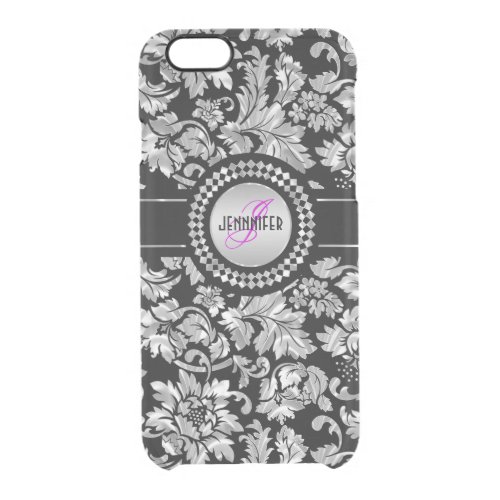 Black  Metallic Silver  Vintage Damasks Monogram Clear iPhone 66S Case