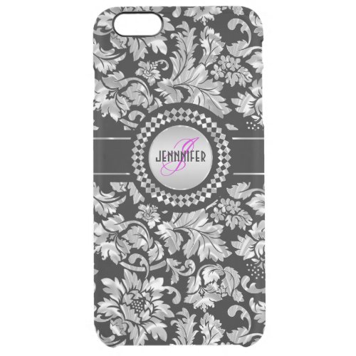 Black  Metallic Silver  Vintage Damasks Monogram Clear iPhone 6 Plus Case