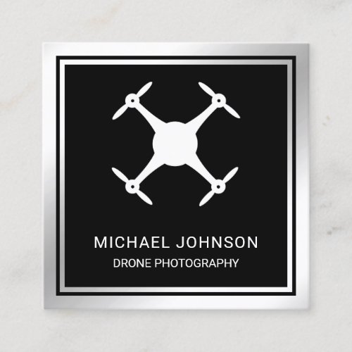 Black Metallic Steel Modern Drone Photography Square Business Card
