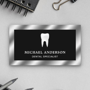 Black Metallic Steel Tooth Dental Clinic Dentist Business Card