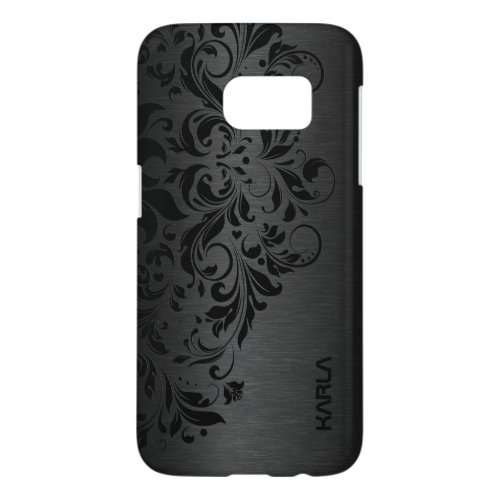 Black Metallic texture  Black Floral Lace Samsung Galaxy S7 Case