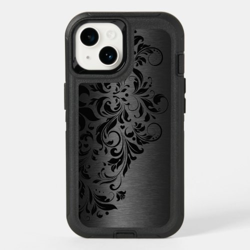 Black Metallic Texture  Black Floral Lace OtterBox iPhone 14 Case