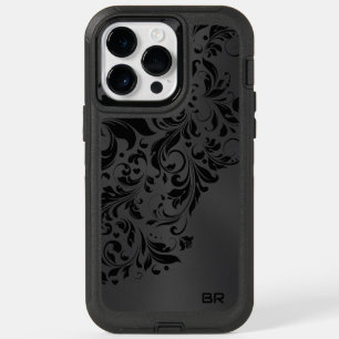 Black Metallic Texture & Black Floral Lace OtterBox iPhone 14 Pro Max Case