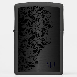 Black Metallic Texture & Black Floral Lace Zippo Lighter