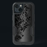 Black Metallic Texture & Black Swirly Lace iPhone 13 Case<br><div class="desc">Elegant dark gray/black metallic texture print background with black floral swirly lace accent.
There is a black circle under the logo and can be used as Monogram background for other case models.</div>