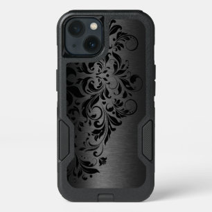 Black Metallic Texture & Black Swirly Lace iPhone 13 Case