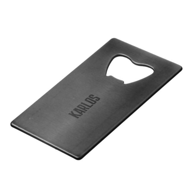 Black metallic texture credit card bottle opener (Back Angled)