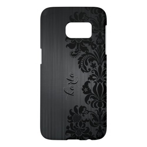 Black Metallic Texture  Floral Lace Accent Samsung Galaxy S7 Case
