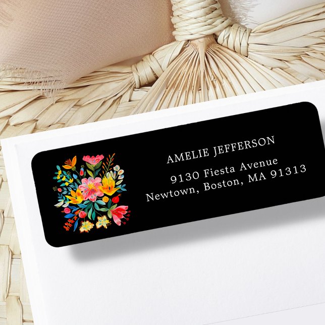 Black Mexican Bright Floral Fiesta Address Label (Creator Uploaded)