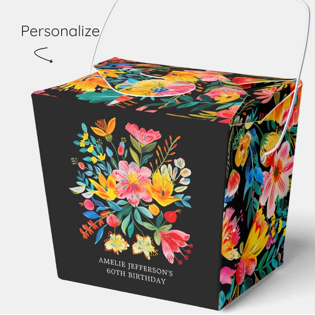 Black Mexican Bright Floral Fiesta Birthday Favor Boxes (Creator Uploaded)