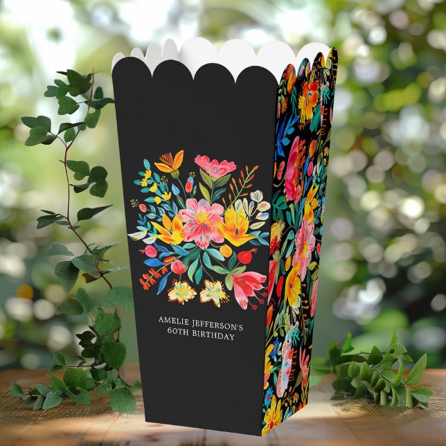 Black Mexican Bright Floral Fiesta Birthday Favor Boxes (Creator Uploaded)