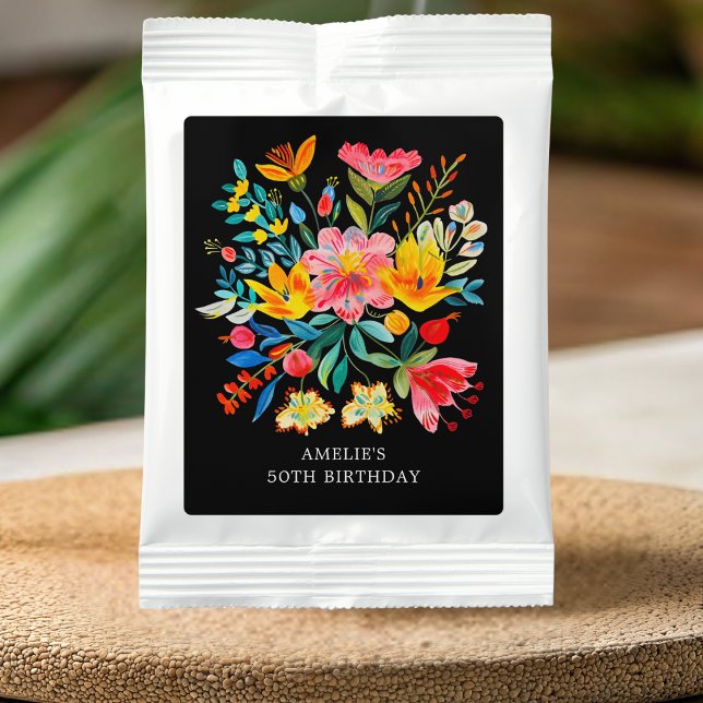 Black Mexican Bright Floral Fiesta Birthday Margarita Drink Mix (Creator Uploaded)