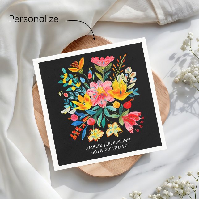 Black Mexican Bright Floral Fiesta Birthday Napkins (Creator Uploaded)