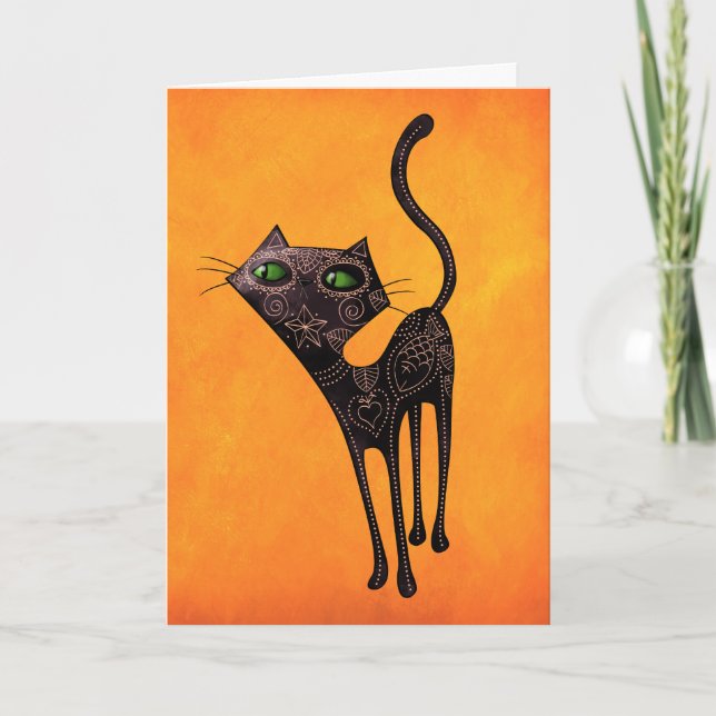 Black Mexican Day of The Dead Cat Card (Front)