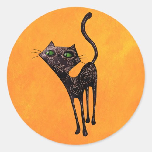 Black Mexican Day of The Dead Cat Classic Round Sticker