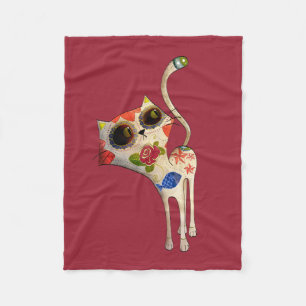 Black Mexican Day of The Dead Cat Fleece Blanket
