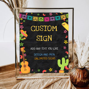 Black Mexican Fiesta Birthday Custom Table Sign