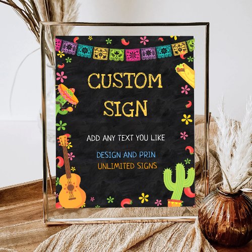 Black Mexican Fiesta Birthday Custom Table Sign