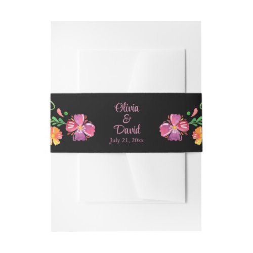 Black Mexican Fiesta Floral Wedding Invitation Belly Band