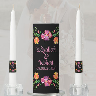 Black Mexican Fiesta Floral Wedding Unity Candle Set