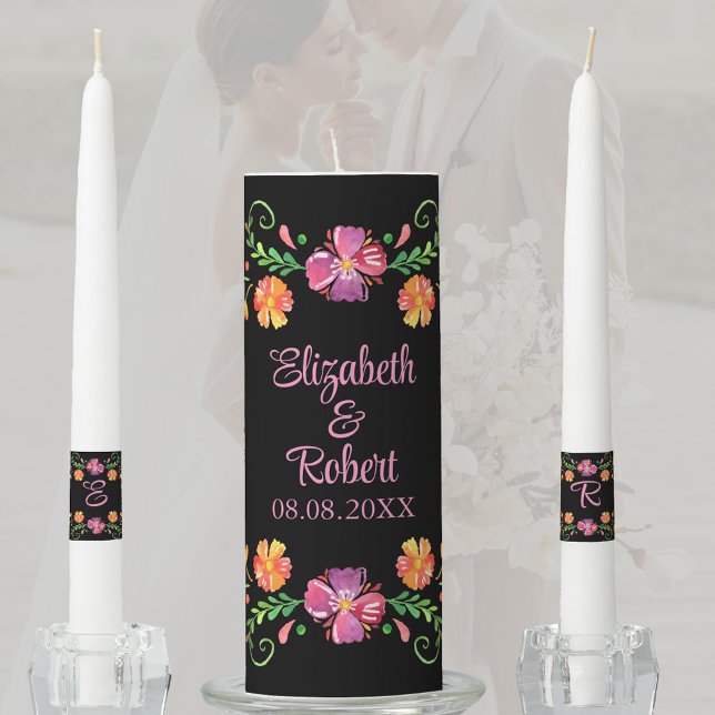 Black Mexican Fiesta Floral Wedding Unity Candle Set (Black Mexican Fiesta Floral Wedding Unity Candle Set)